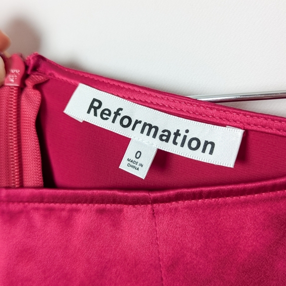 NWT REFORMATION Robbie 100% Silk Skirt Rhubarb Pink Slit 0 - Picture 11 of 12